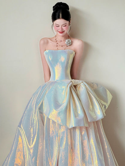 Princess Prom Dresses Ball Gowns Strapless WIth Bow-knot Evening Long Quince Dress N4259