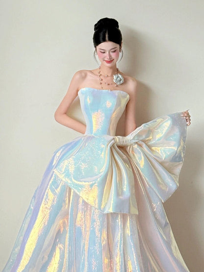 Princess Prom Dresses Ball Gowns Strapless WIth Bow-knot Evening Long Quince Dress N4259