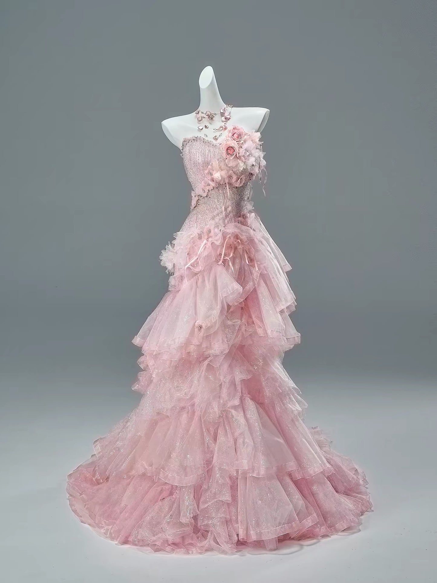Classy Mermaid Sweetheart Pink With Flowers Date Night Outfits Semi Formal Prom Gown Evening Dresses RB5583