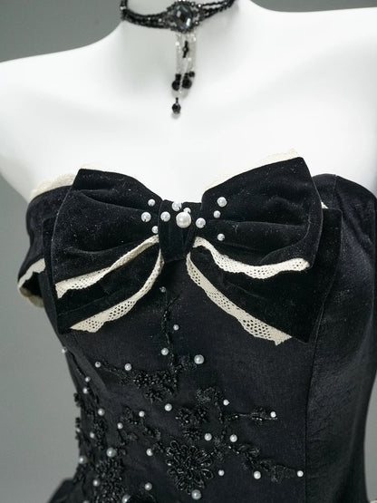 Pretty Ball Gown Strapless Black Tulle Organza With Ruffled Long 15 Quinceanera Dresses Photo Ideas Formal Outfit RB5592