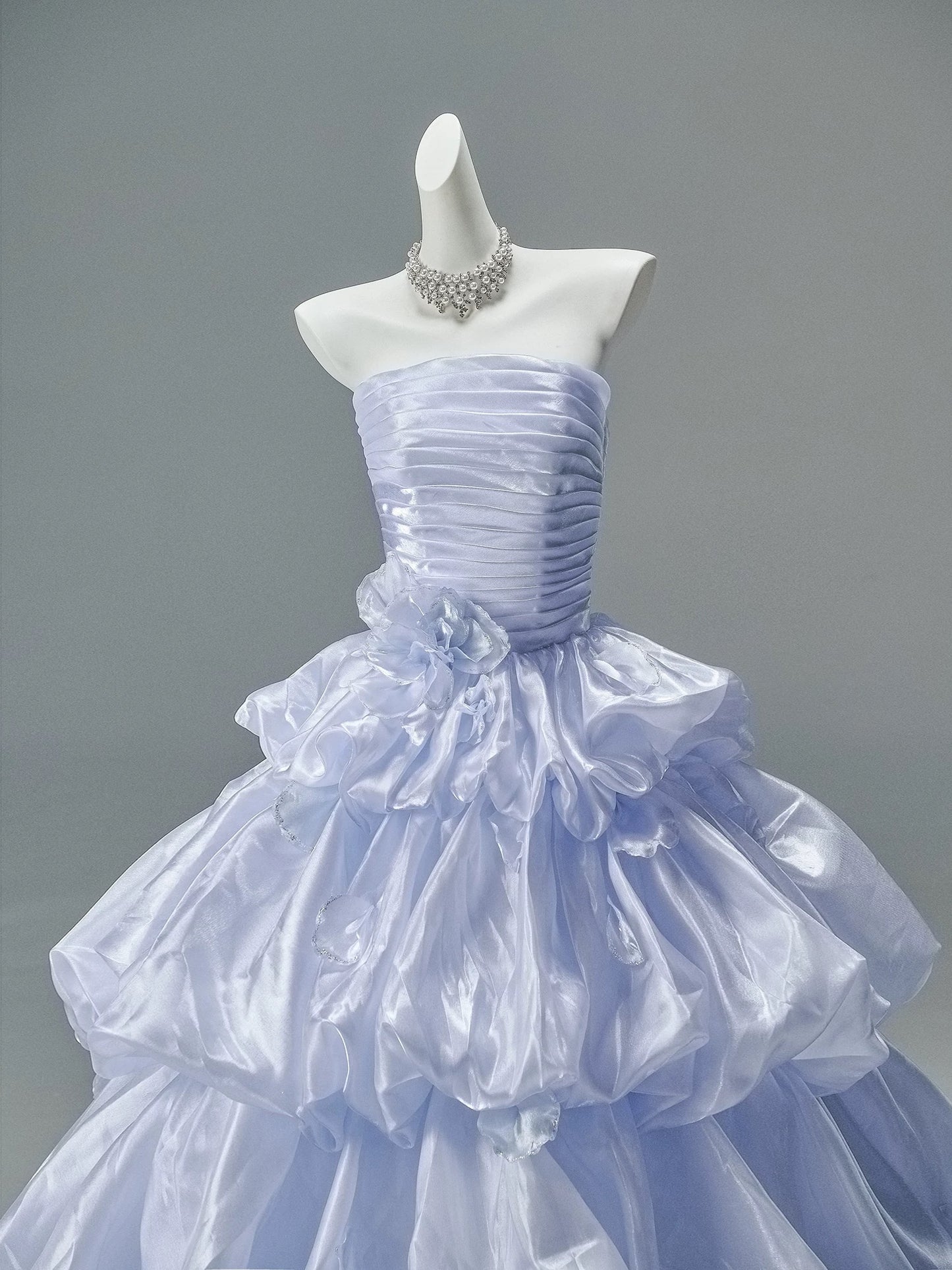 Princess Style Ball Gown Strapless Lilac Organza With Ruffled Long Quinceanera Dresses Formal Outfits RB5500