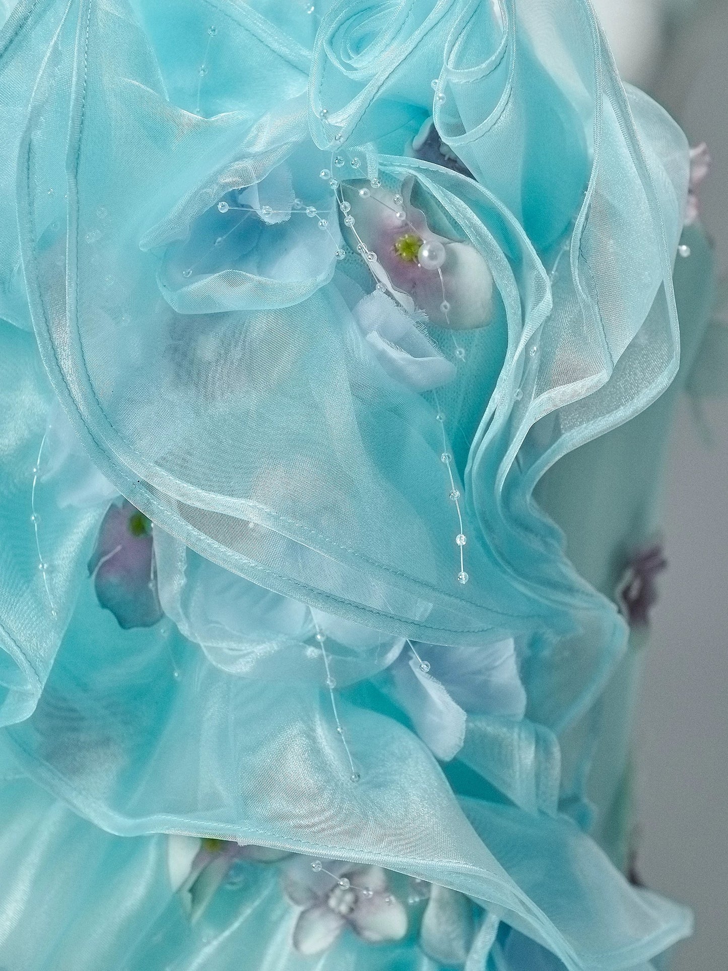 Modest Mermaid Strapless Blue With Ruffled Date Floor Length Night Birthday Outfit Formal Prom Dresses RB5503