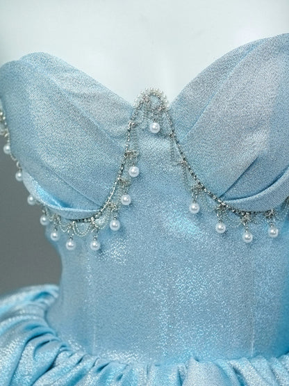 Cute Ball Gown Sweetheart Blue With Ruffled Layers Long Quinceanera Dresses Sweet 15 Dress Formal Outfits RB5511
