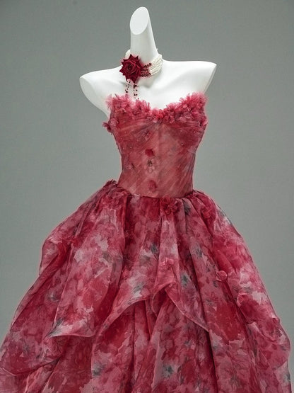 Princess Style Ball Gown Sweetheart Pink Floral With Flowers Long 15 Quinceanera Dresses Photo Ideas Formal Outfit RB5518