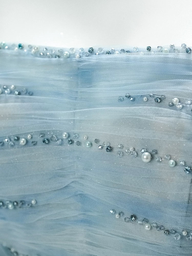 Beautiful Ball Gown Strapless Ice Blue With Beading Long Quinceanera Dresses Sweet 15 Dress Formal Outfits RB5519