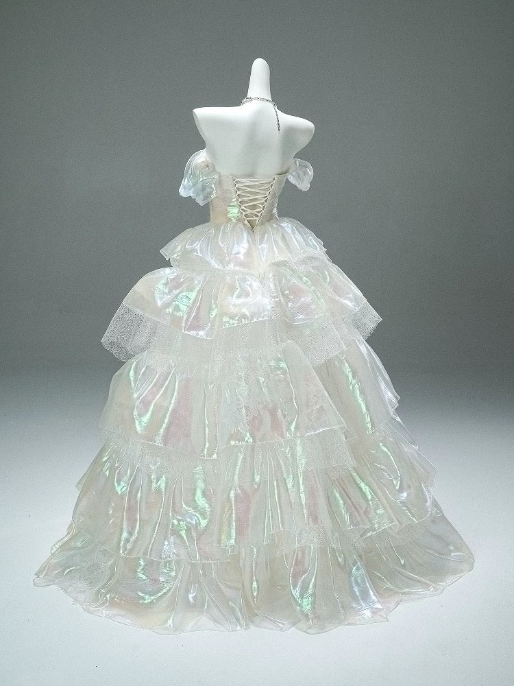 Princess Style Ball Gown Off The Shoulder White Organza Long 15 Quinceanera Dresses Photo Ideas Formal Outfit RB5520