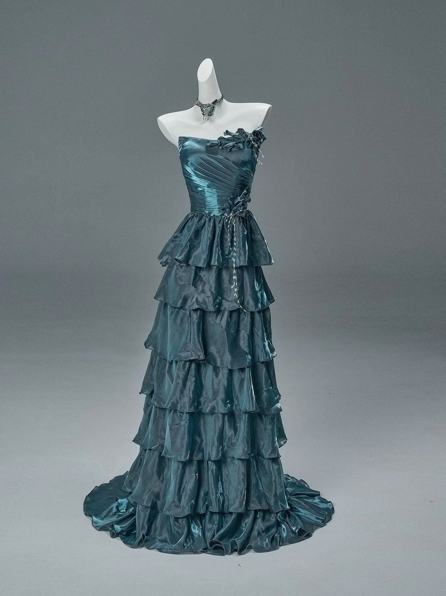 Elegant A line Strapless With Tiered Layers Date Night Outfits Semi Formal Prom Gown Evening Dresses RB5535
