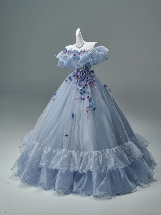 Pretty Ball Gown Off The Shoulder Lilac With Flowers Long 15 Quinceanera Dresses Photo Ideas Formal Outfit RB5527