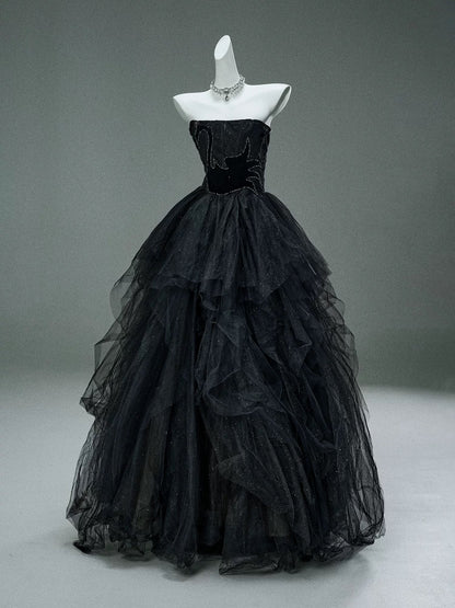 Princess Style Ball Gown Off The Shoulder Black Tulle Long 15 Quinceanera Dresses Photo Ideas Formal Outfit RB5525