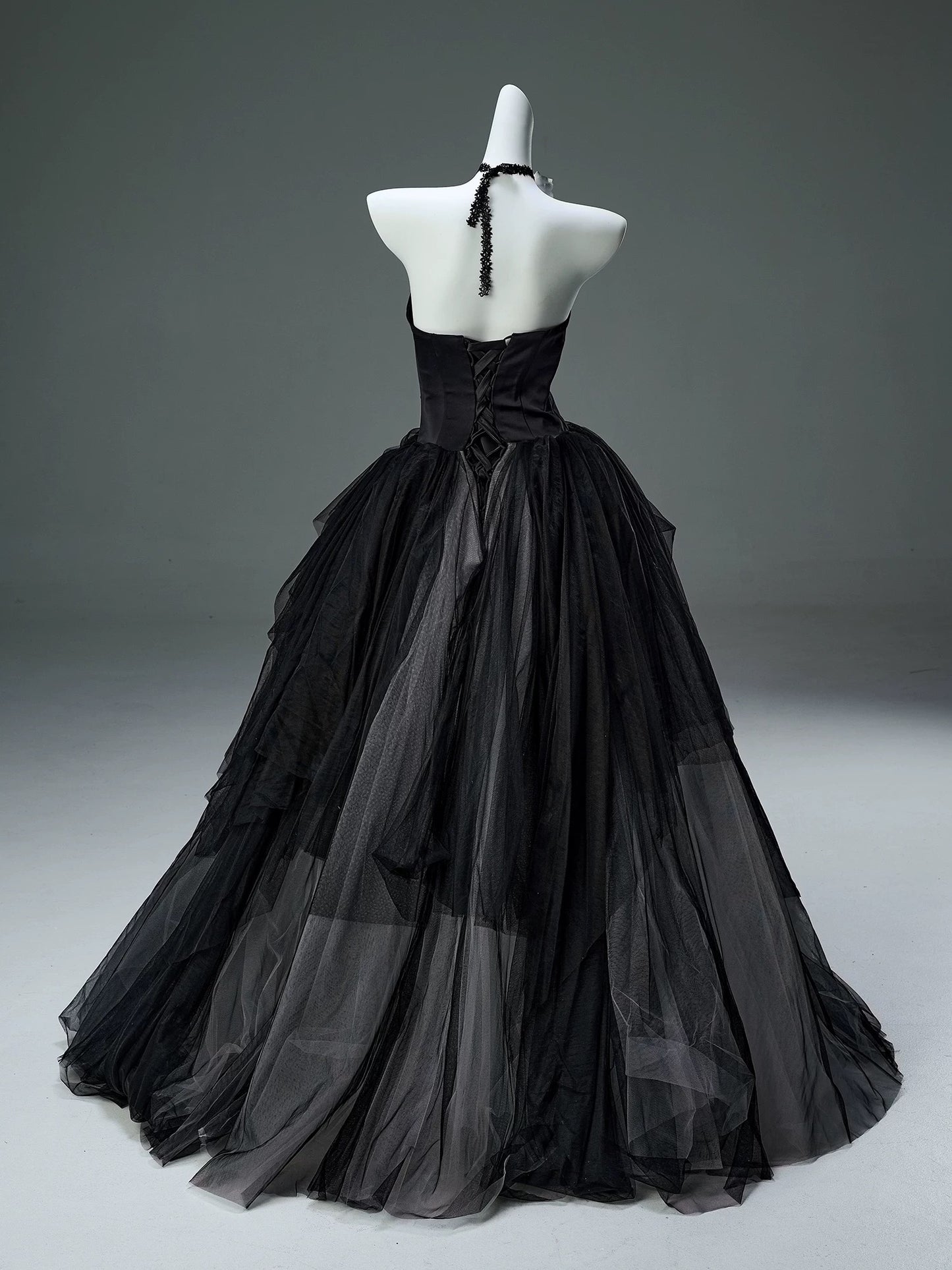 Beautiful Ball Gown Sweetheart Tulle Black With Flower Long Quinceanera Dresses Sweet 15 Dress Formal Outfits RB5524