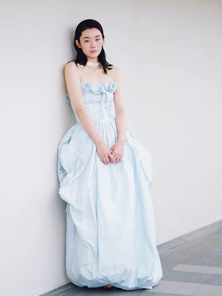 Jolie robe de soirée élégante en satin bleu ciel sans bretelles, coupe trapèze pour 18e anniversaire N4119