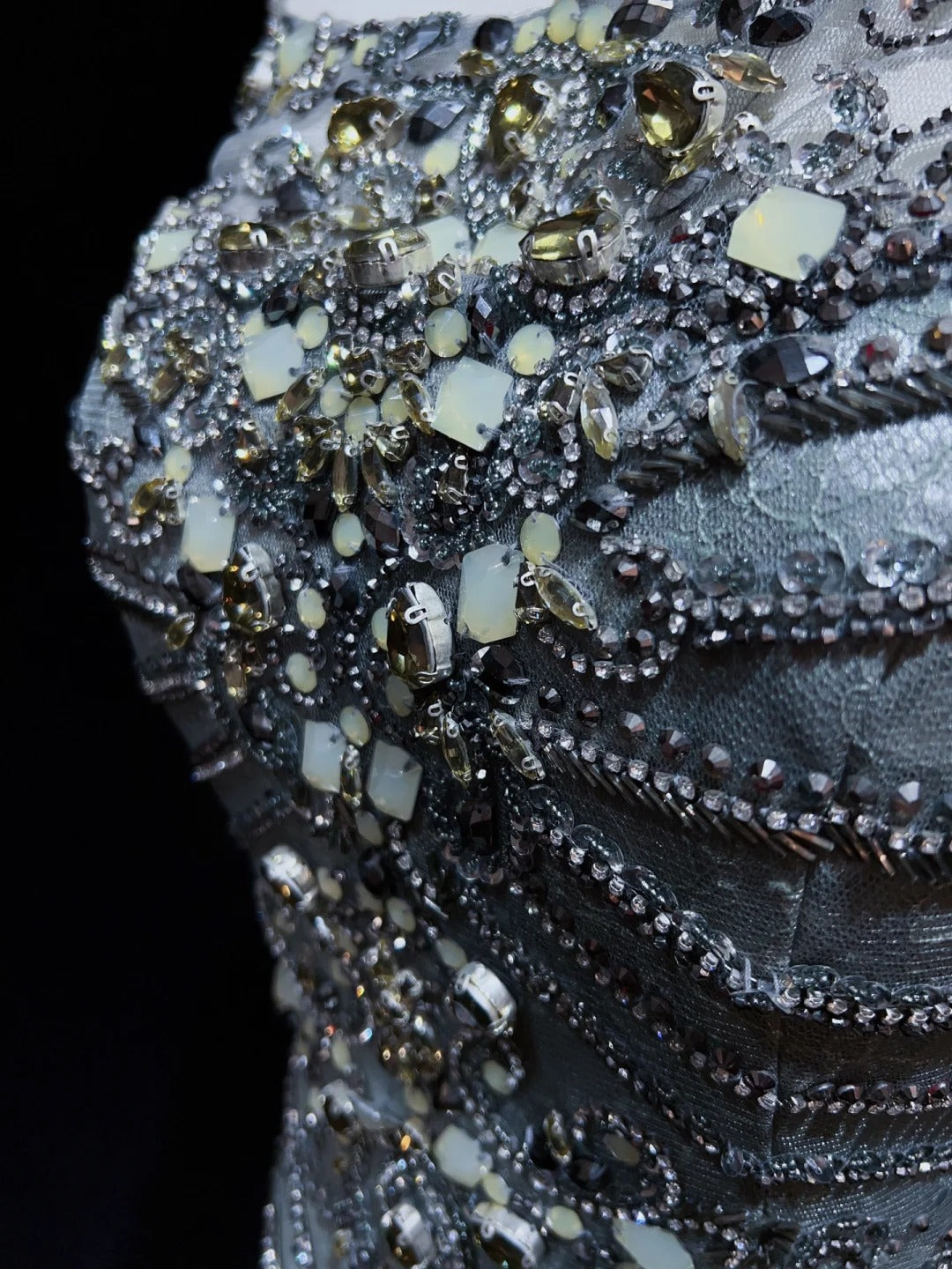 Trendige Abschlussballkleider Inspiration Meerjungfrau Rundhals Grau Blau Gala Tüll Mit Perlen Festliche Kleider N3195
