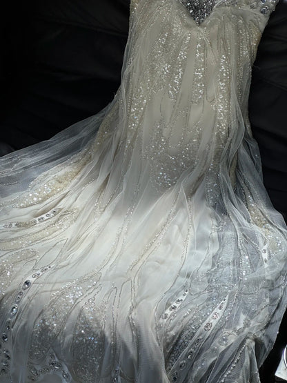Charmante Abschlussballkleider Meerjungfrau Spaghettiträger Champagner Chiffon Bodenlang Abendoutfits N3584