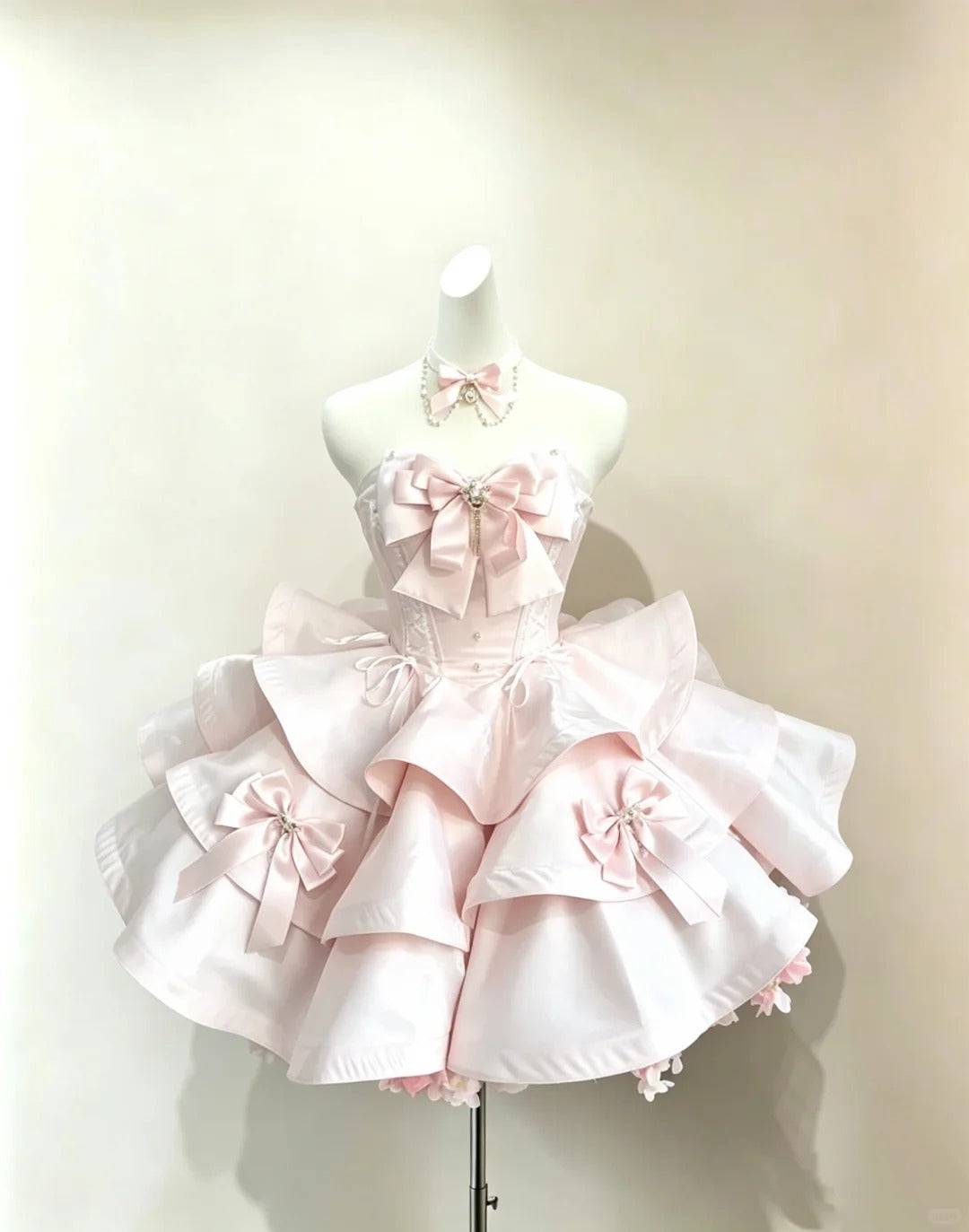 Robe de bal élégante en satin rose avec nœud, robe Lolita, robes de retour à la maison, tenue de cocktail Hoco RB4674