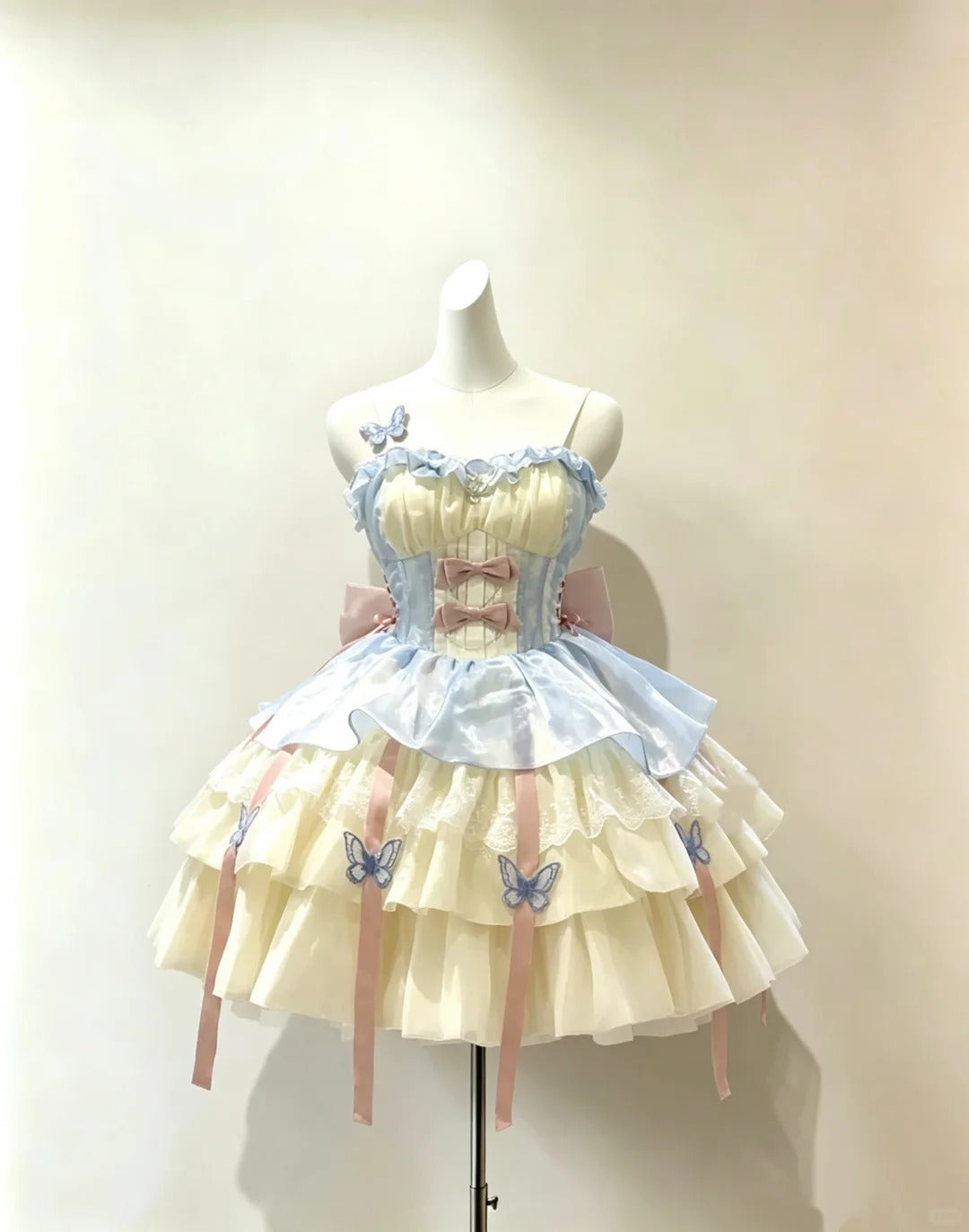 Elegantes Ballkleid Spaghettiträger Gelb Blau Bunt Mit Schmetterling Lolita Kleid Homecoming Kleider Hoco Outfit RB4677