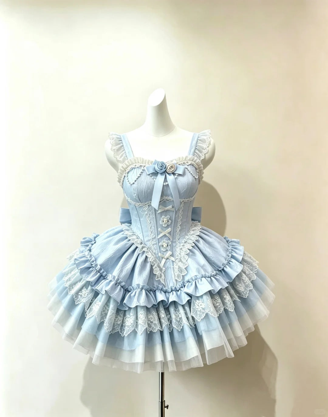 Süßes Ballkleid Eckiger Ausschnitt Babyblau Spitze mit Blumen Lolita Kleid Homecoming Kleider Cocktail Hoco Outfits RB4681