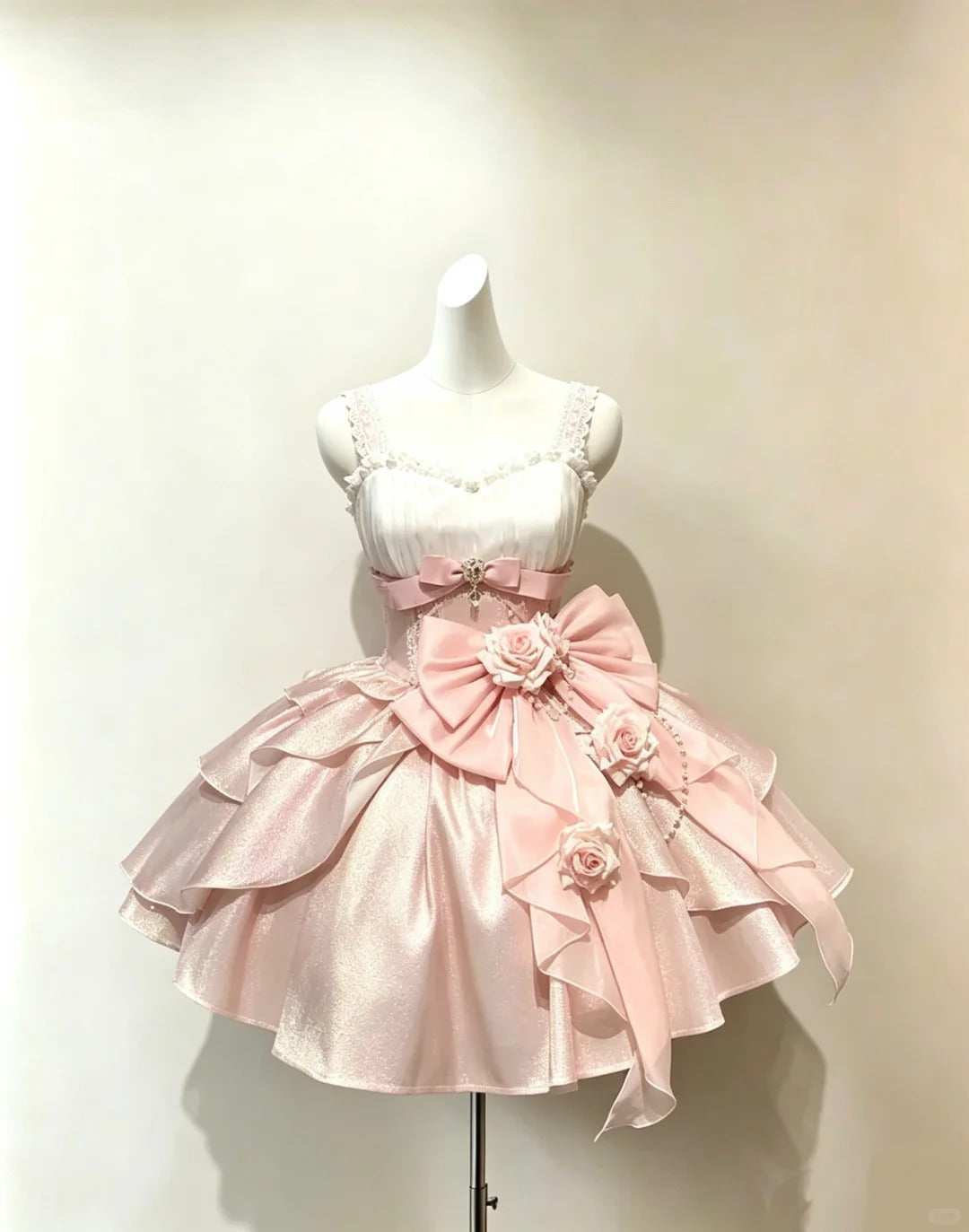 Élégante Robe de Bal Cœur Rose Blanc avec Fleurs Robe Lolita Robes de Bal de Promo Tenue Hoco RB4682