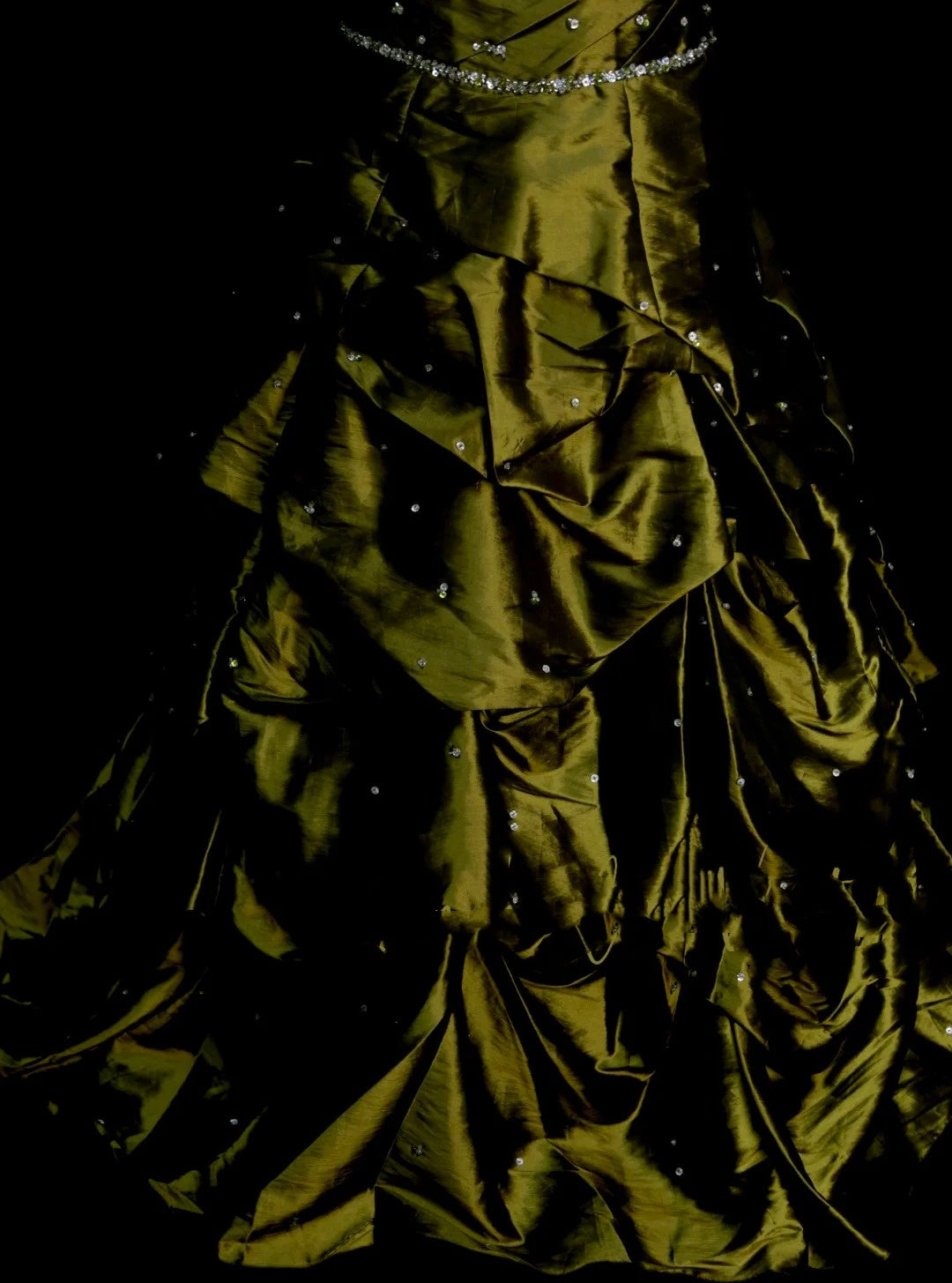 Vintage Ball Gown Strapless Olive Green 1980s With Beads College Formal Outfit Prom Graduation Dresses For Teens N1321