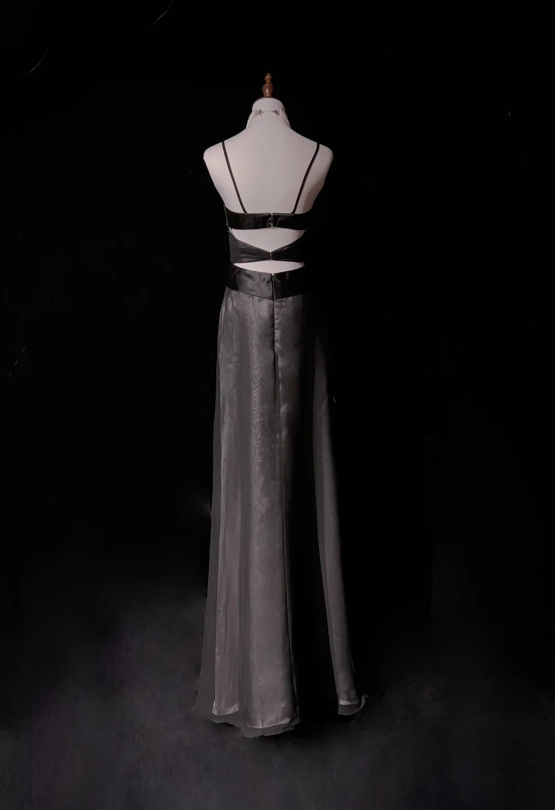 Vintage Abschlussballkleider Ästhetik 1950er Jahre Retro A-Linie Spaghettiträger Grau Langes Partykleid N2321