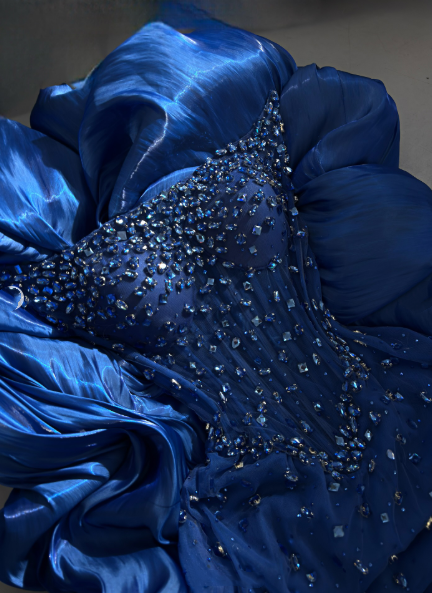 Elegantes, trägerloses, königsblaues Pailletten-Abendkleid mit Perlen in A-Linie, ideal für Highschool-Teenager und Abschlussball (N001)