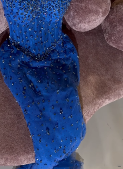 Elegantes, trägerloses, königsblaues Pailletten-Abendkleid mit Perlen in A-Linie, ideal für Highschool-Teenager und Abschlussball (N001)