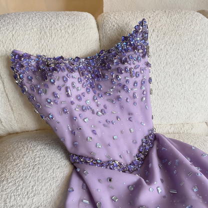 Elegantes, trägerloses, königsblaues Pailletten-Abendkleid mit Perlen in A-Linie, ideal für Highschool-Teenager und Abschlussball (N001)