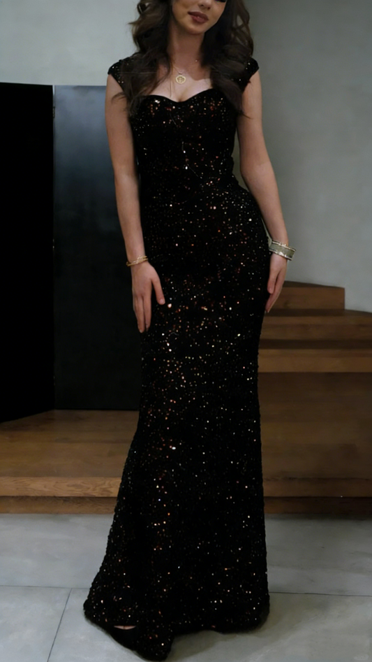 Modest Mermaid Sweetheart Sequins Black Prom Evening Dresses High School Teens Senior Night Dance Party Outfits N009