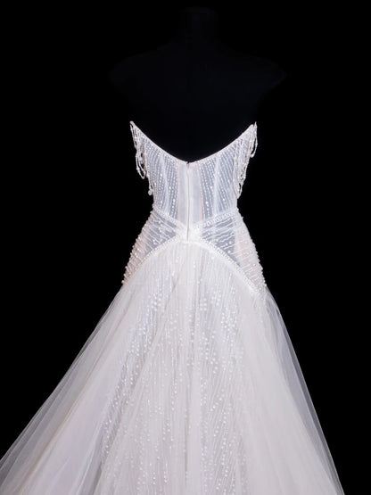 Robe de mariée à paillettes, robe de bal, décolleté en V, sequins et perles blanches, robe de mariée longue et ajustée N155