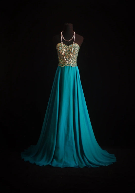 Vintage Prom Dresses Aesthetic A line Sweetheart Beaded Bodice Inspo Blue Formal Party Gown N169