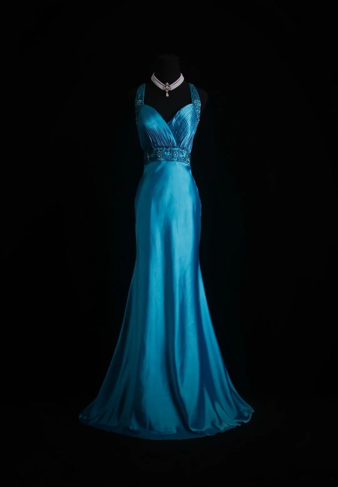 Vintage Meerjungfrauen-Abendkleid mit herzförmigem Ausschnitt, Trägern und Perlenstickerei, blau, Inspiration für formelle Anlässe, Partys und Abschlussbälle N195