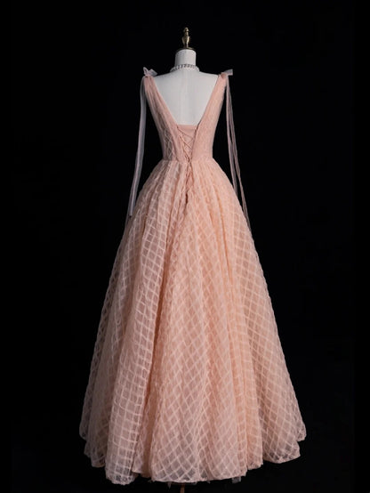 Wunderschönes Ballkleid mit V-Ausschnitt, zartrosa, langes Abendkleid, formelles Abendkleid, Inspiration für ein Abendoutfit N238
