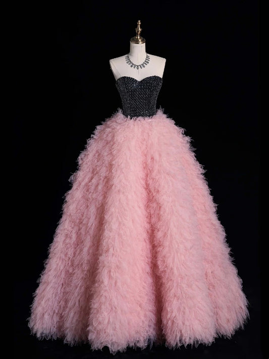 Magnifique robe de bal rose en tulle à décolleté cœur, longue robe de soirée, inspiration tenue de soirée N239