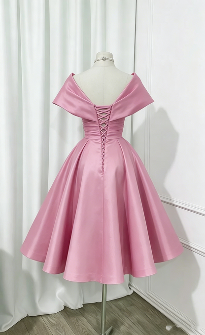 Jolie robe de bal rose courte, mini, épaules dénudées, robes de bal de promo, robe de remise de diplôme N2435