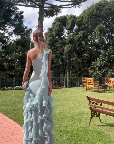 Simple Mermaid One Shoulder Light Sky Blue Chiffon With Ruffles Long Prom Dresses Impress Wedding Guest Dress Party Gown N289