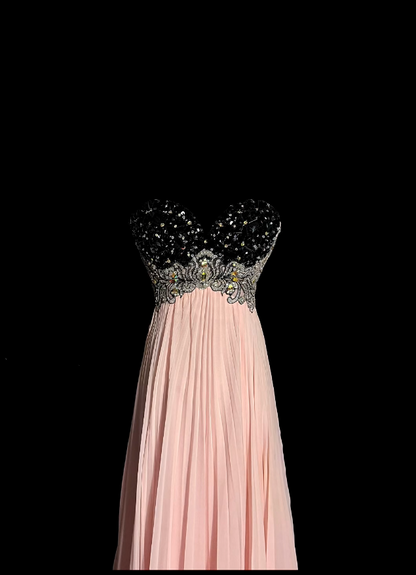 Elegante Ballkleider A-Linie Herzförmiger Ausschnitt Chiffon Rosa Mit Spitze Ärmellos Formelle Abendgarderobe N3791