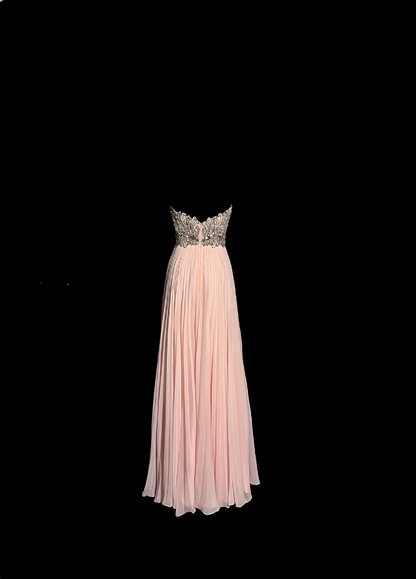 Elegante Ballkleider A-Linie Herzförmiger Ausschnitt Chiffon Rosa Mit Spitze Ärmellos Formelle Abendgarderobe N3791