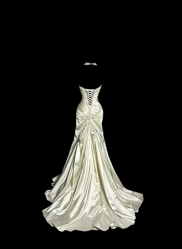 Wunderschöne Abschlussballkleider Meerjungfrau Trägerlos Satin mit Rüschen für Damen Formelle Abendgarderobe N3792