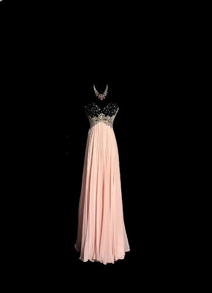 Elegante Ballkleider A-Linie Herzförmiger Ausschnitt Chiffon Rosa Mit Spitze Ärmellos Formelle Abendgarderobe N3791