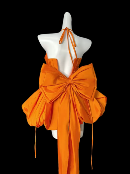 Elegantes Ballkleid Neckholder Orange Slim Fit Kurzes Satin-Minikleid Partykleid Homecoming Kleider N4298