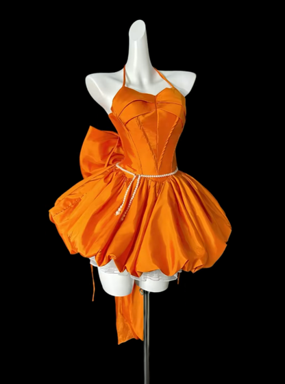 Elegantes Ballkleid Neckholder Orange Slim Fit Kurzes Satin-Minikleid Partykleid Homecoming Kleider N4298