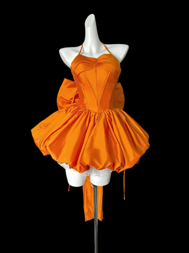Elegantes Ballkleid Neckholder Orange Slim Fit Kurzes Satin-Minikleid Partykleid Homecoming Kleider N4298