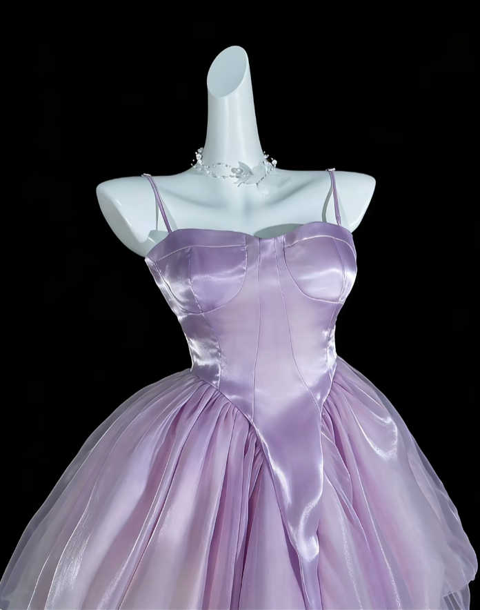 Niedliche Ballkleider Spaghettiträger Flieder Kurz Satin Minikleid Partykleid Homecoming Kleider N4306