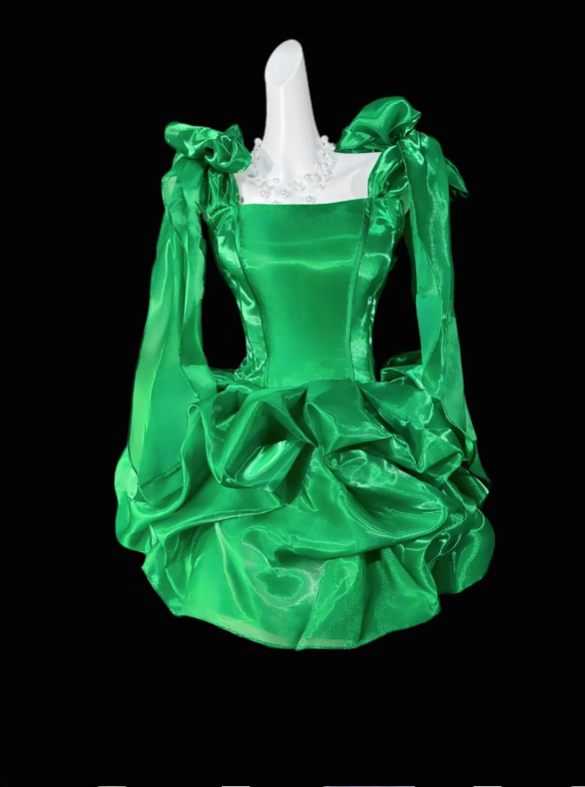 Mignonne robe de bal courte verte à fines bretelles avec nœud, mini robe de soirée pour le retour à la maison N4311