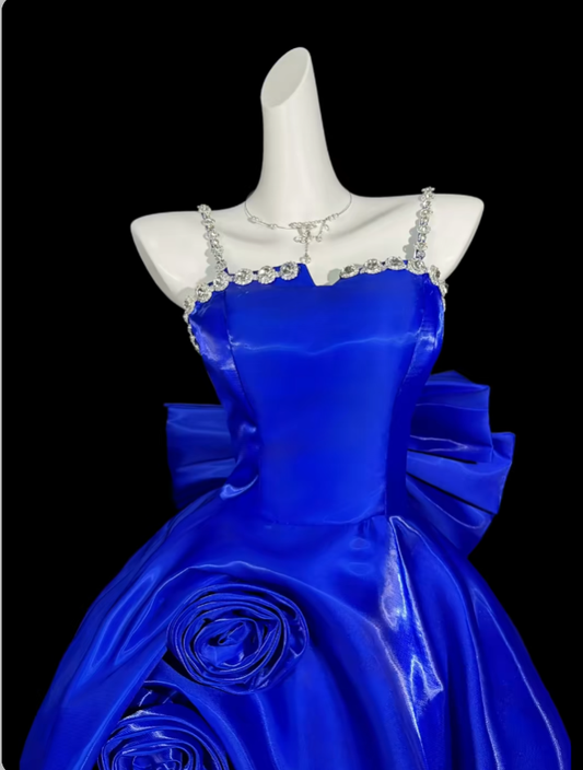 Cute Ball Gowns Spaghetti Strap Royal Blue Short With Bow-knot Mini Party Dress Homecoming Dresses N4318
