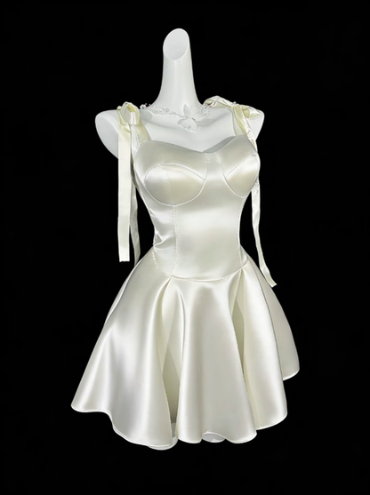 Süßes A-Linien Spaghettiträger Satin Kurzes Mini Partykleid Cocktail Homecoming Kleider N4322