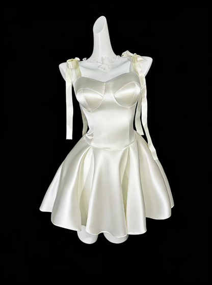 Süßes A-Linien Spaghettiträger Satin Kurzes Mini Partykleid Cocktail Homecoming Kleider N4322