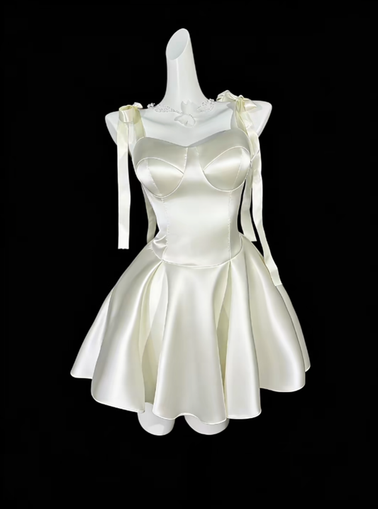 Sweet A Line Spaghetti Strap Satin Short Mini Party Dress Cocktail Homecoming Dresses N4322