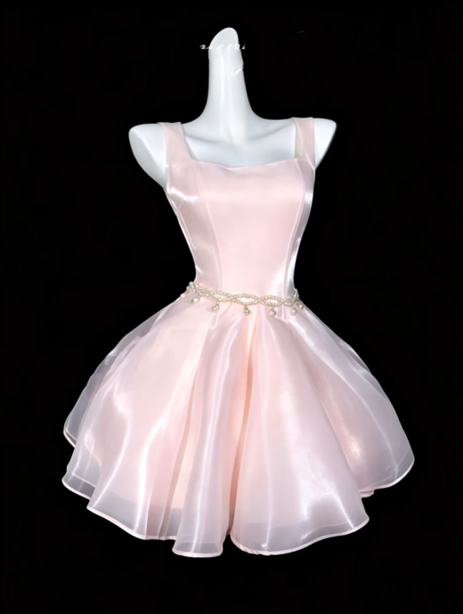 Süßes Ballkleid mit eckigem Ausschnitt, pink, kurz, Mini-Partykleid, Cocktail, Homecoming-Kleider N4325