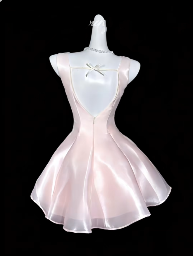 Süßes Ballkleid mit eckigem Ausschnitt, pink, kurz, Mini-Partykleid, Cocktail, Homecoming-Kleider N4325