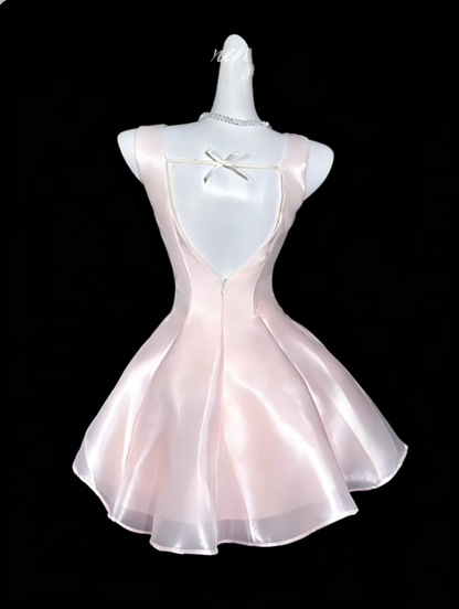 Süßes Ballkleid mit eckigem Ausschnitt, pink, kurz, Mini-Partykleid, Cocktail, Homecoming-Kleider N4325